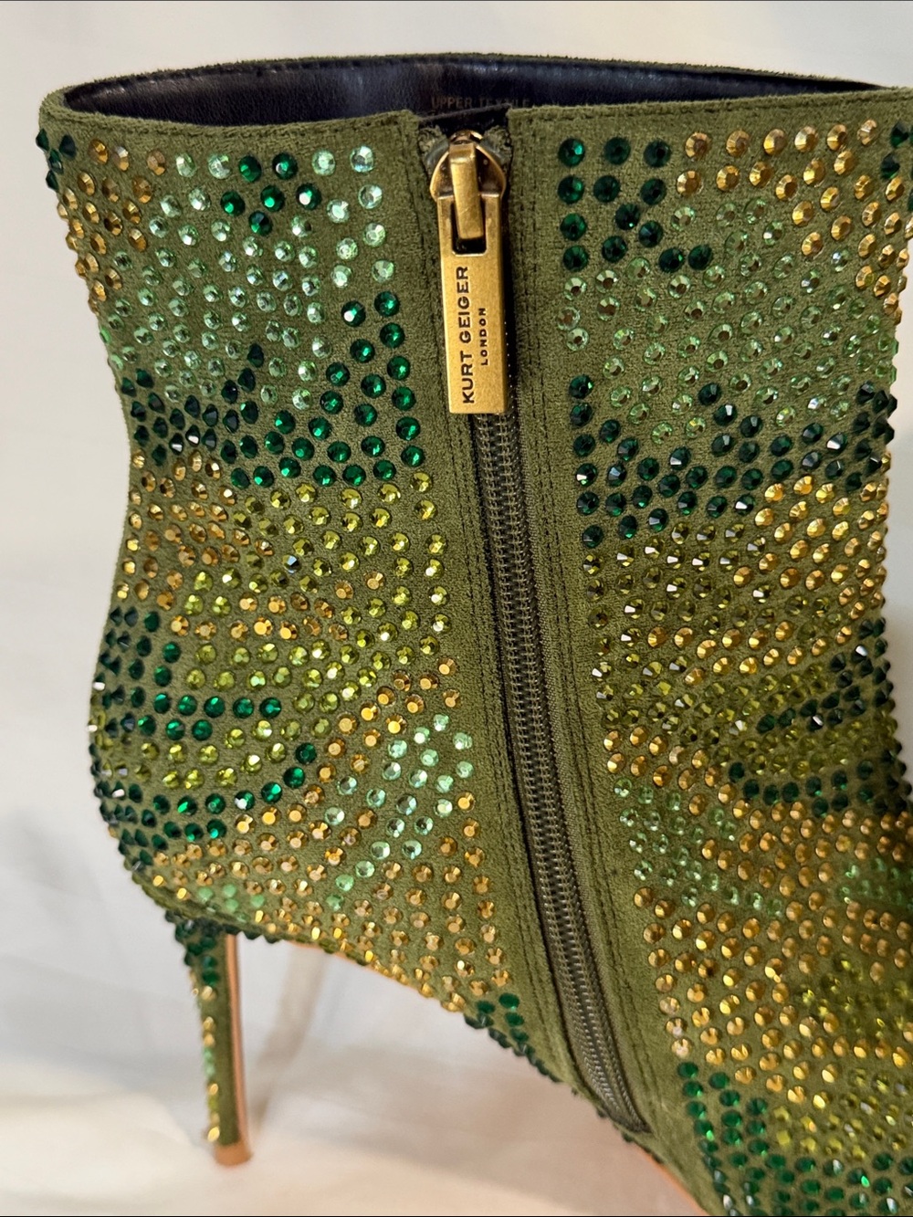 Kurt Geiger Green Crystal Embellished Pointed Ankle Boots - Picture 3 of 12